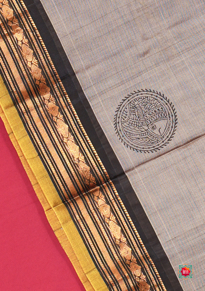 Grey-With-Black-Handloom-Gadwal- Silk-Cotton-Jugalbandhi-Saree-Meenakshi-3-The-Indian-Motif