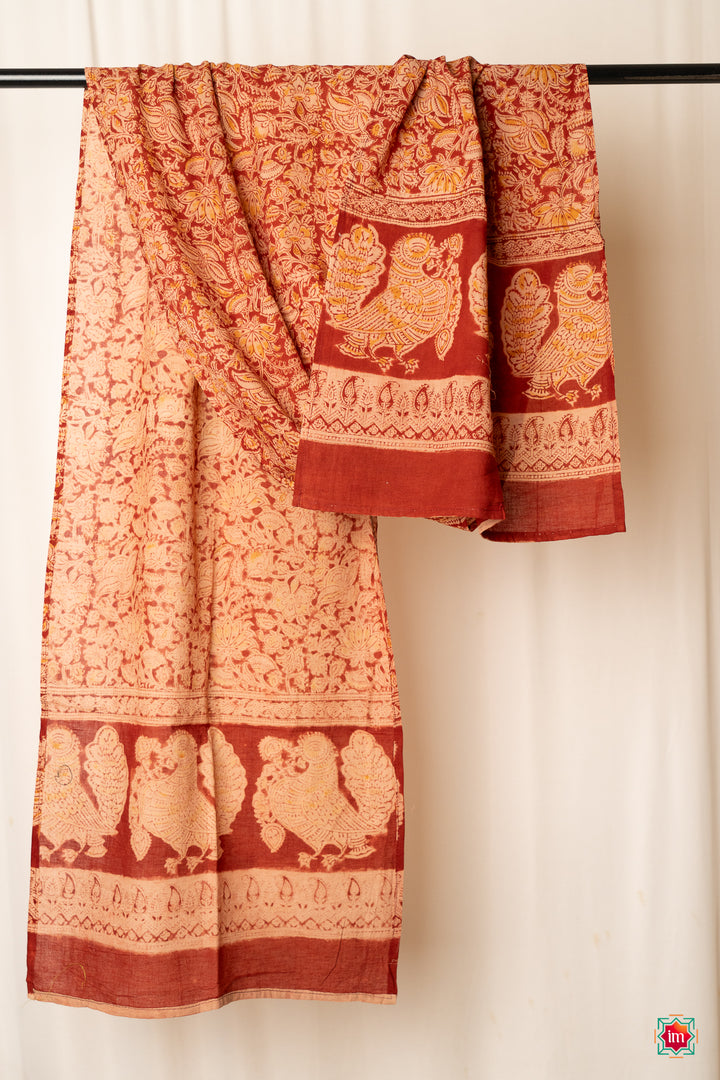 Handblockprinted-Kalamkari-Stole-Parijat-The-Indian-Motif