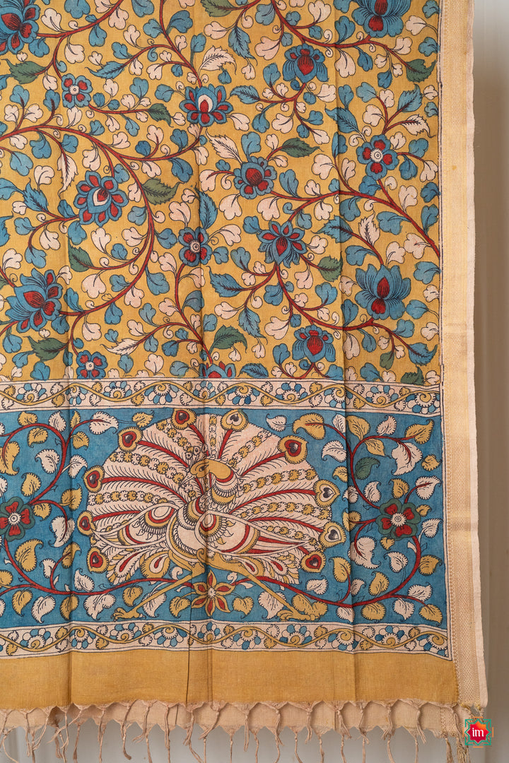 Handpainted-Cotton-Kalamkari-Dupatta-Apsara-2-The-Indian-Motif