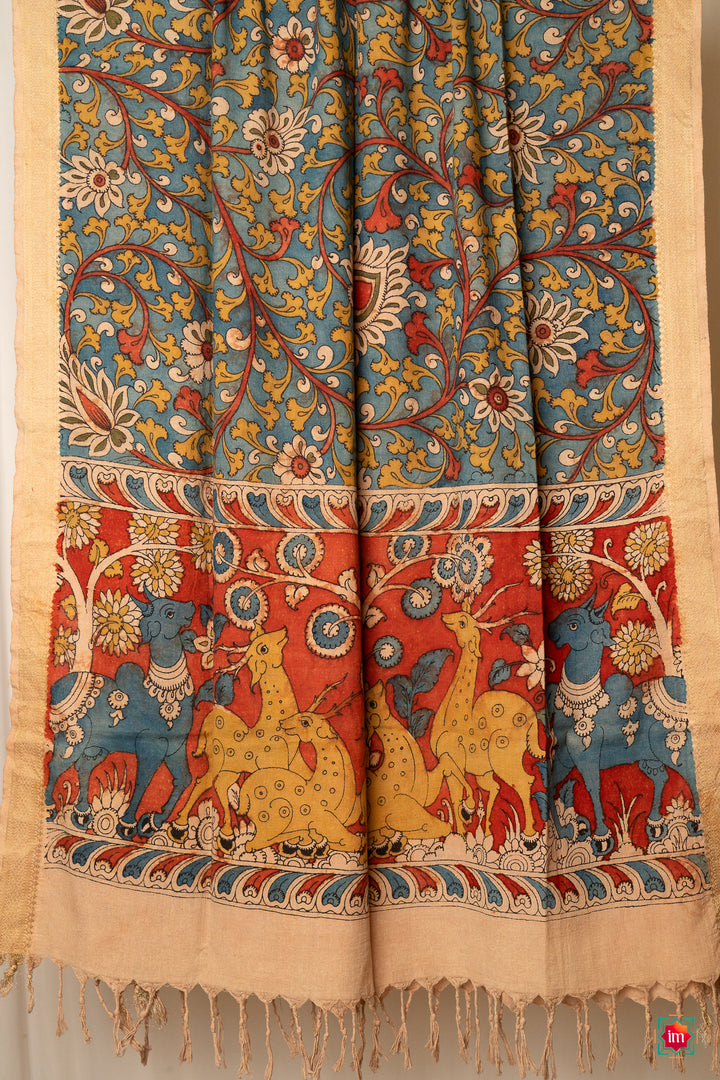 Handpainted-Cotton-Kalamkari-Dupatta-Vanaa-1-The-Indian-Motif