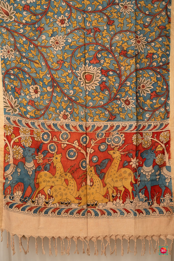 Handpainted-Cotton-Kalamkari-Dupatta-Vanaa-2-The-Indian-Motif