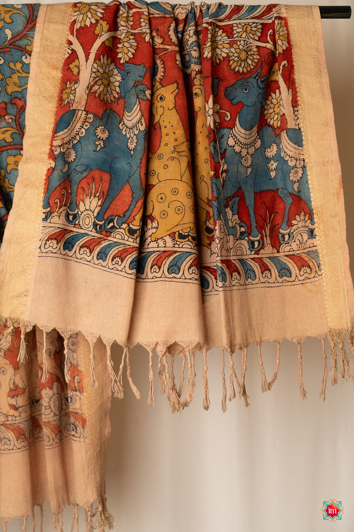 Handpainted-Cotton-Kalamkari-Dupatta-Vanaa-3-The-Indian-Motif