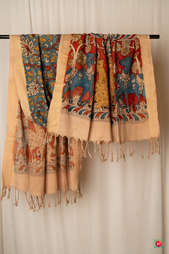 Handpainted-Cotton-Kalamkari-Dupatta-Vanaa-4-The-Indian-Motif
