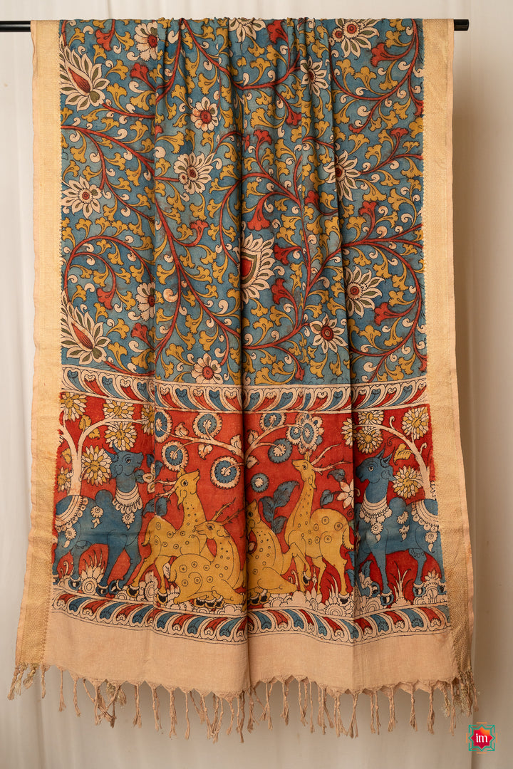 Handpainted-Cotton-Kalamkari-Dupatta-Vanaa-The-Indian-Motif