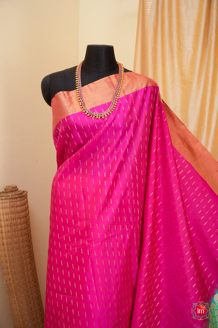 Hot-Pink-With-Blue-Kanjivaram-Soft-silk-Handloom-Saree-Malar-1-The-Indian-Motif