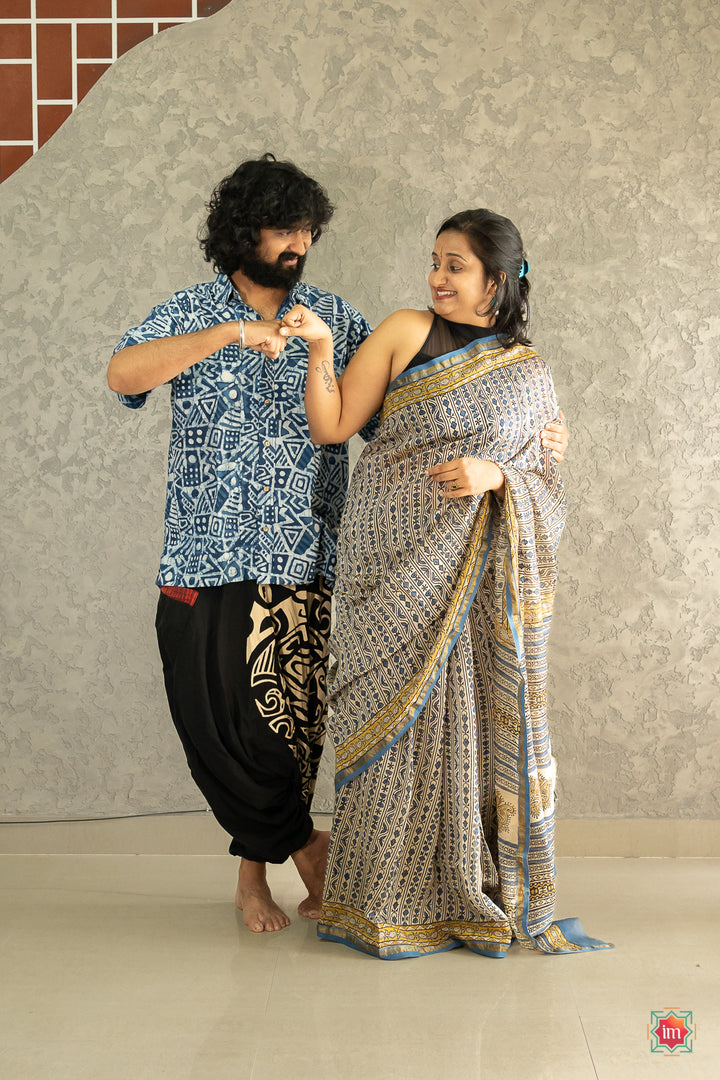 Indigo-White-Handblock-Printed-Cotton-Mens-Shirt-Raasleela-4-The-Indian-Motif