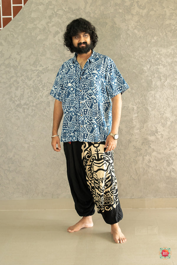 Indigo-White-Handblock-Printed-Cotton-Mens-Shirt-Raasleela-The-Indian-Motif