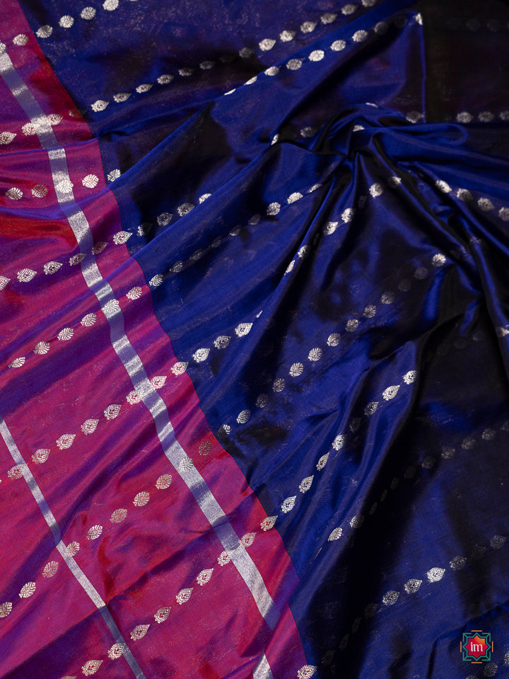 Ink Blue With Pink Borderless Venkatagiri Silk Saree Sahana-10-The Indian Motif