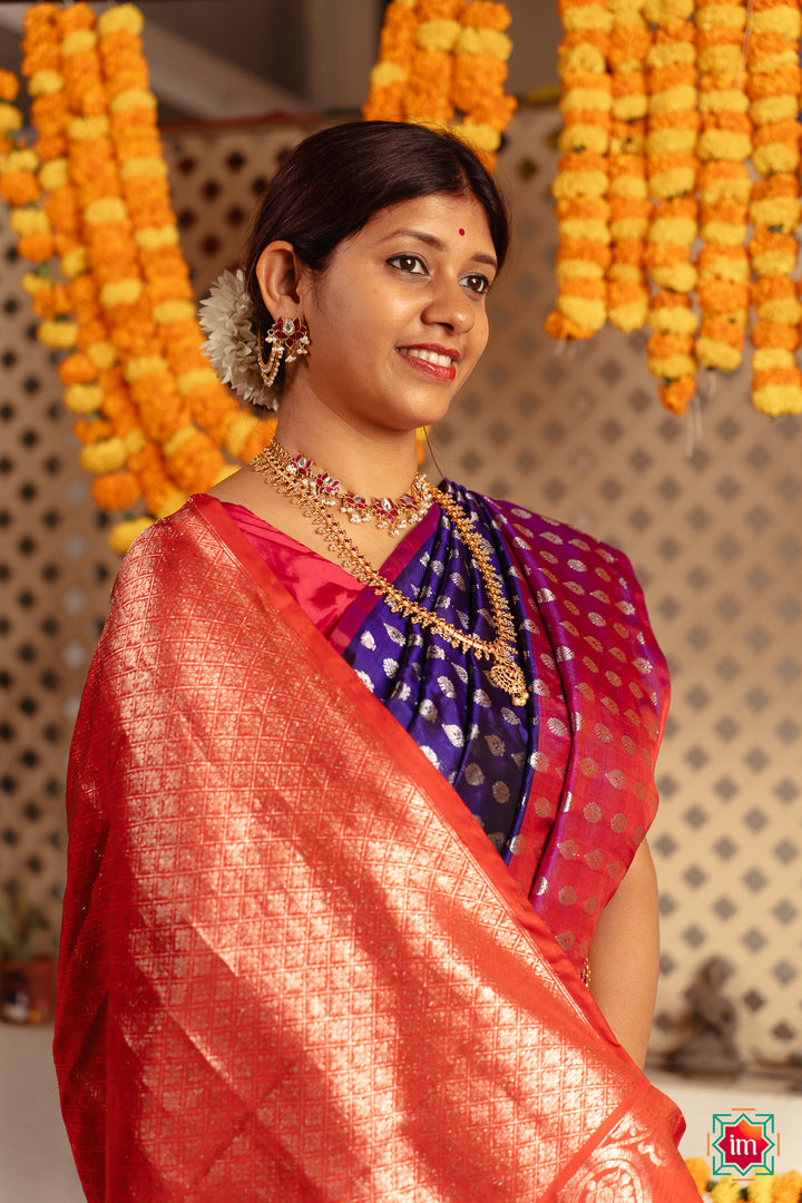 Ink Blue With Pink Borderless Venkatagiri Silk Saree Sahana-3-The Indian Motif
