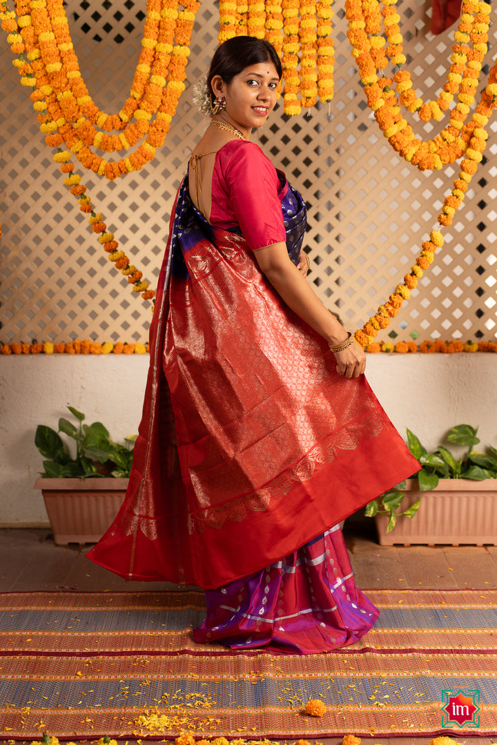 Ink Blue With Pink Borderless Venkatagiri Silk Saree Sahana-4-The Indian Motif