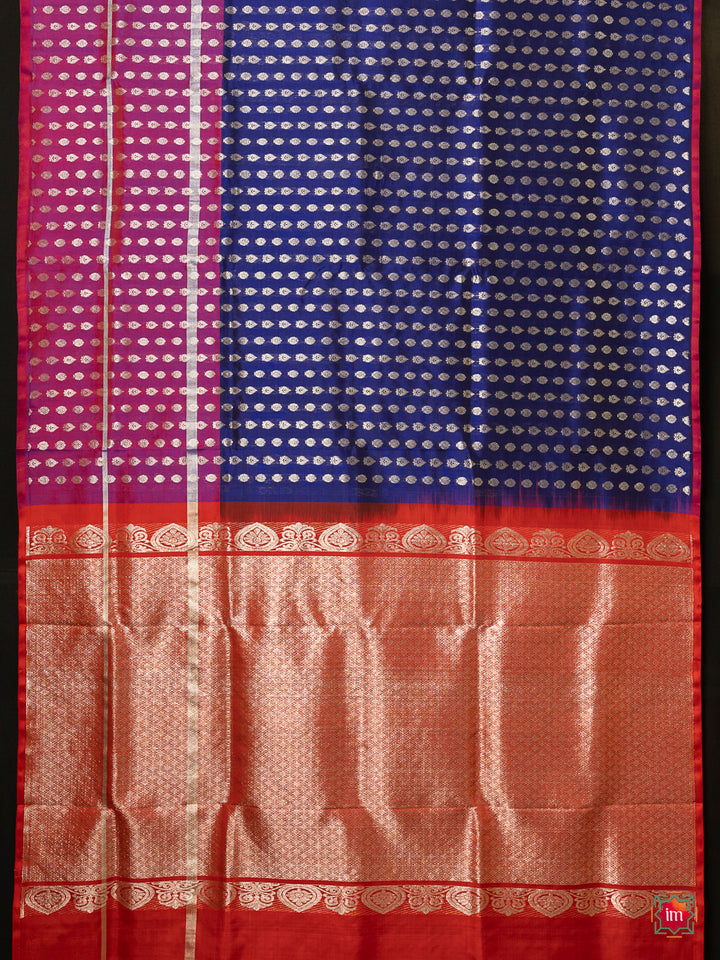Ink Blue With Pink Borderless Venkatagiri Silk Saree Sahana-6-The Indian Motif
