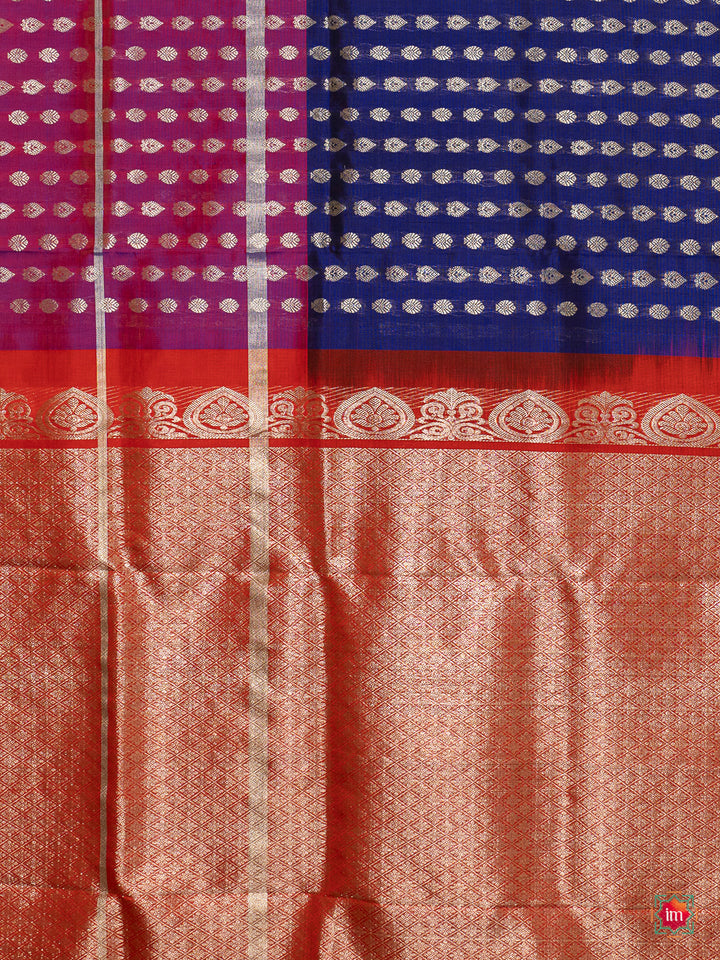 Ink Blue With Pink Borderless Venkatagiri Silk Saree Sahana-7-The Indian Motif
