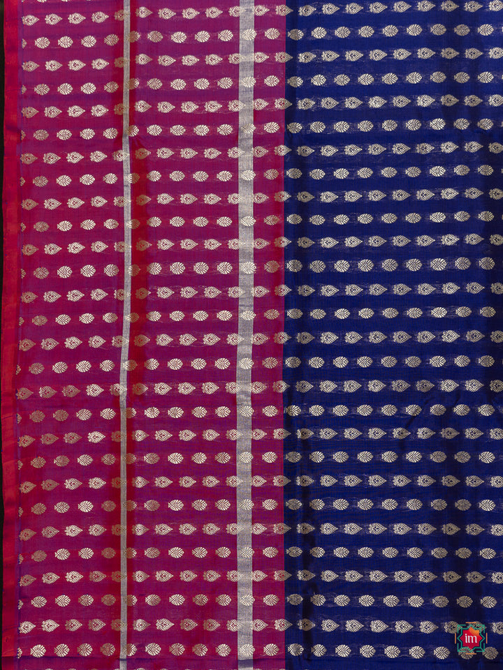 Ink Blue With Pink Borderless Venkatagiri Silk Saree Sahana-8-The Indian Motif