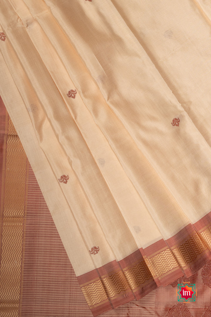Ivory Onion Pink Pure Silk Kodiyala Saree Hamsadwani-2-The Indian Motif