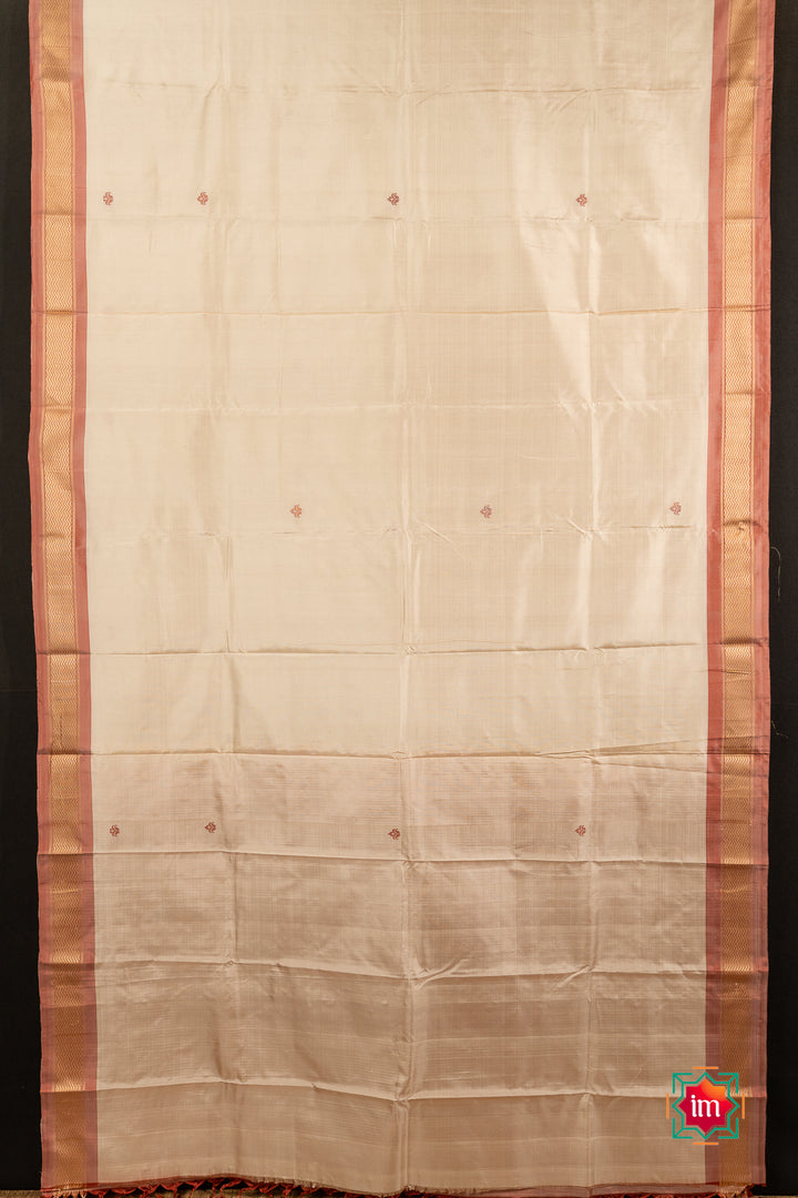 Ivory Onion Pink Pure Silk Kodiyala Saree Hamsadwani-7-The Indian Motif