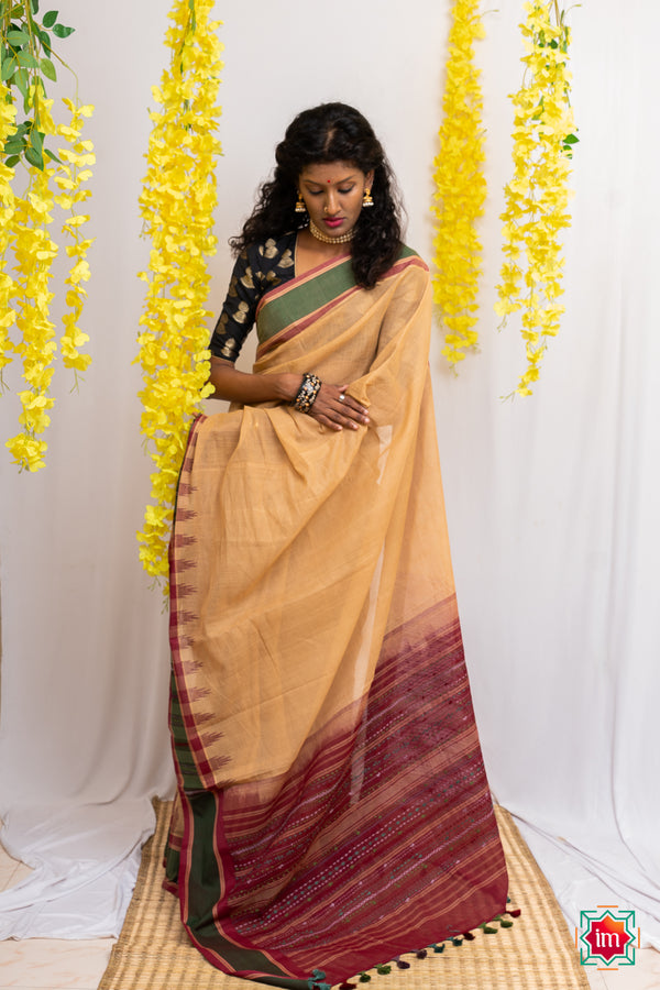 Sandal Kanchi Cotton Lambani Embroidery Jugalbandhi Saree Wonder Woman