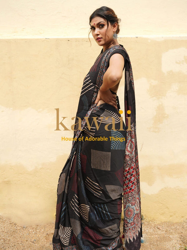 Veda-Ajrakh-Saree-The-Indian-Motif