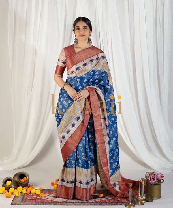 Ambar Tussar Silk Block Print Saree