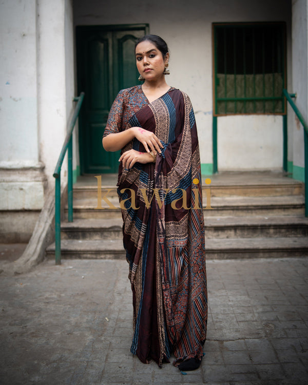 Meher Ajrakh Saree - Handcrafted on Modal Silk