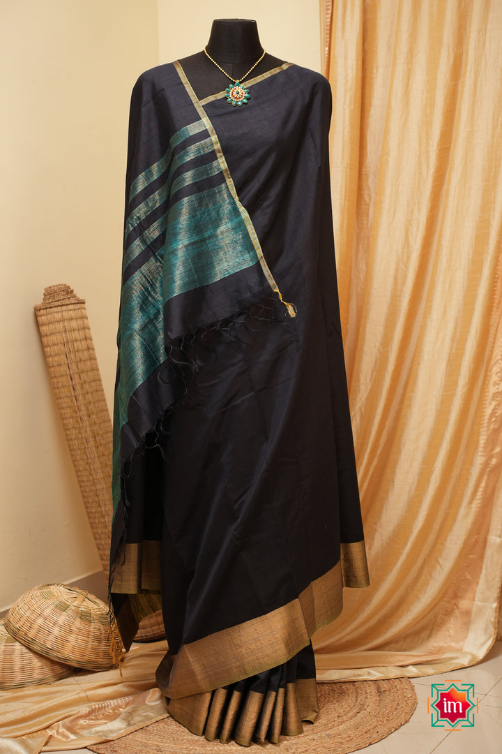 Black-Tussar-Handloom-Silk-Saree-2-The-Indian-Motif