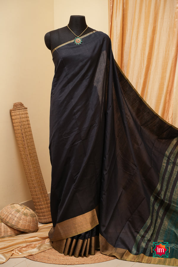 Black-Tussar-Handloom-Silk-Saree-The-Indian-Motif