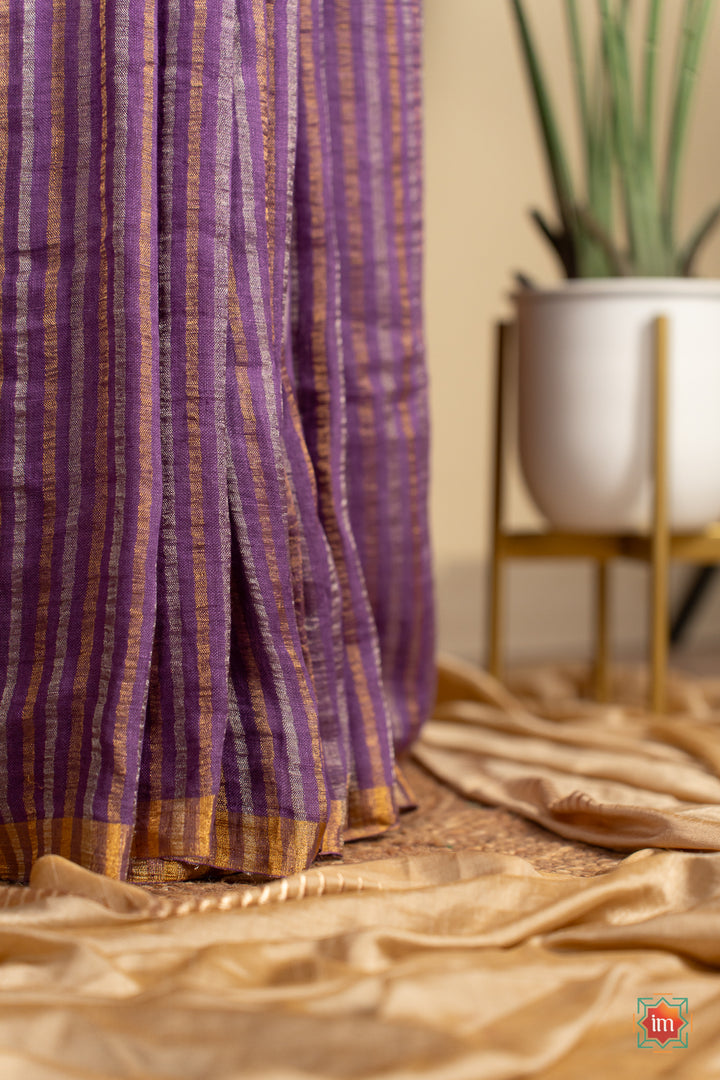 Lavender-Handwoven-Linen-With-Zari-Saree-Lavender-Love-6-The-Indian-Motif
