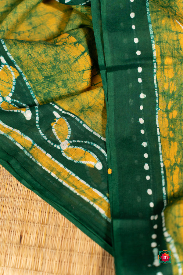 Lemon Green Batik Cotton Saree Citrus Style-The Indian Motif