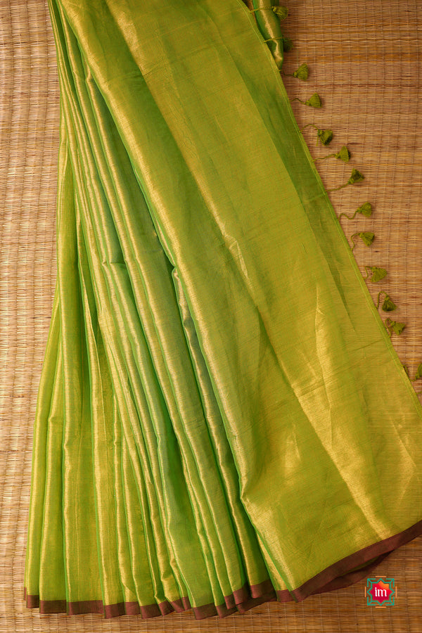 Lemon Green Tissue By Cotton Handloom Saree Marhaba-The Indian Motif