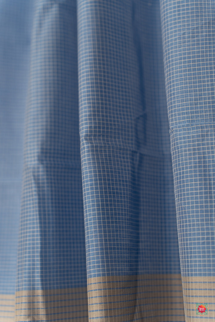 Light Blue Handwoven Maheshwari Silk Cotton Saree Aman-1-The Indian Motif