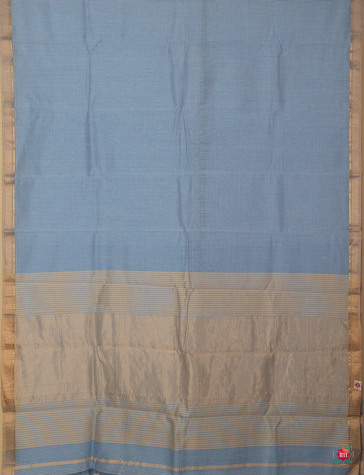 Light Blue Handwoven Maheshwari Silk Cotton Saree Aman-The Indian Motif