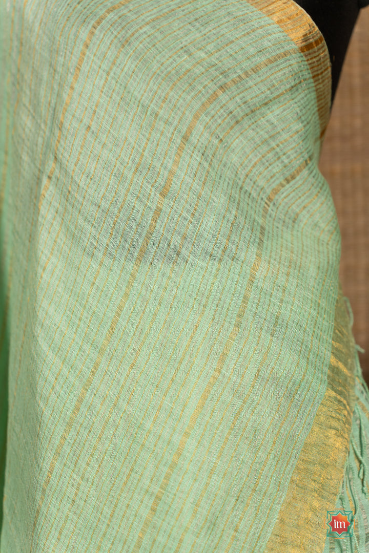 Light Teal Handwoven Linen With Zari Saree Pastel love-2-The-Indian-Motif