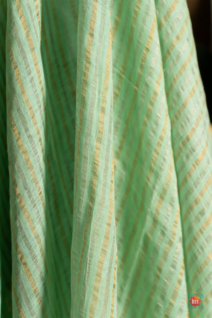 Light Teal Handwoven Linen With Zari Saree Pastel love-5-The-Indian-Motif