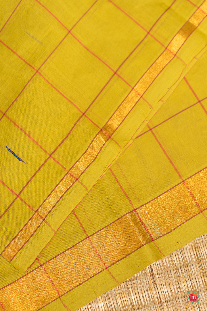Lime-Green-Checkered-Venkatgiri-Cotton-Saree-Kadambari-1-The-Indian-Motif