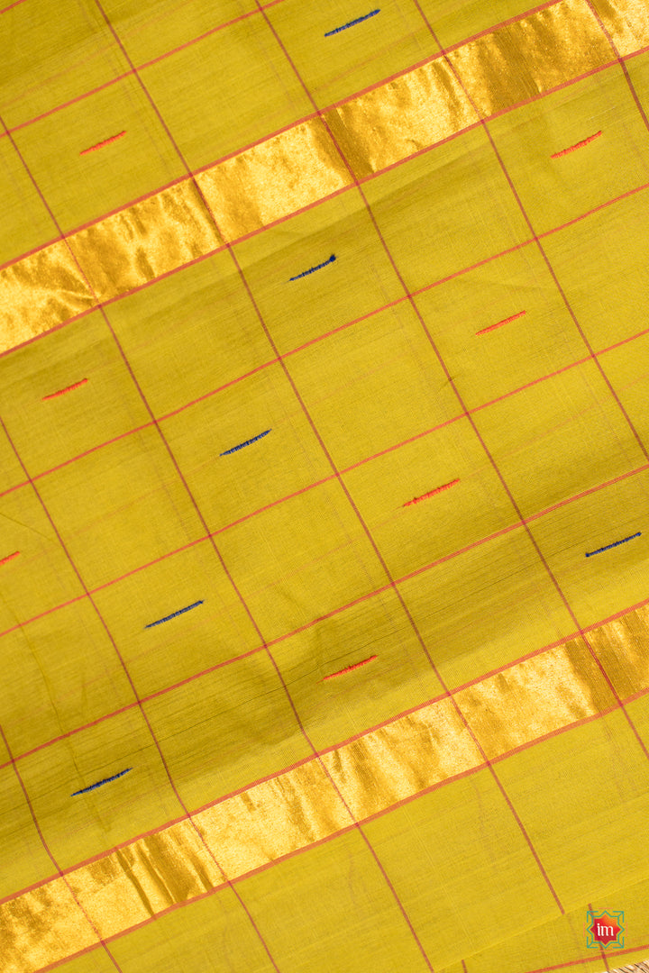 Lime-Green-Checkered-Venkatgiri-Cotton-Saree-Kadambari-3-The-Indian-Motif