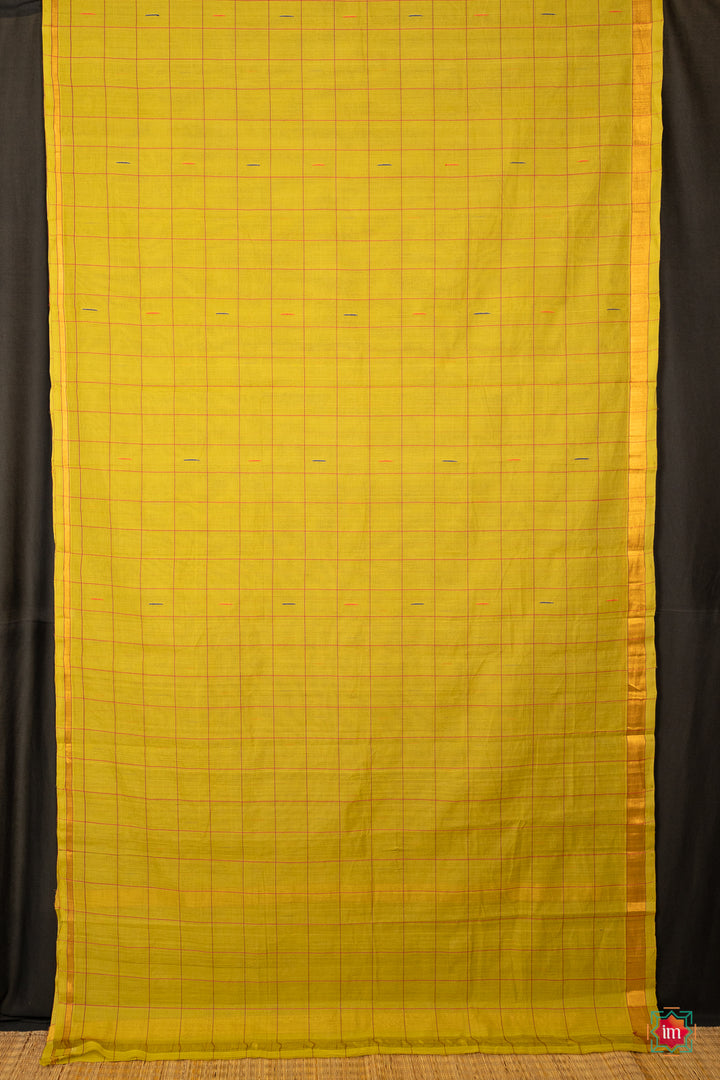 Lime-Green-Checkered-Venkatgiri-Cotton-Saree-Kadambari-6-The-Indian-Motif