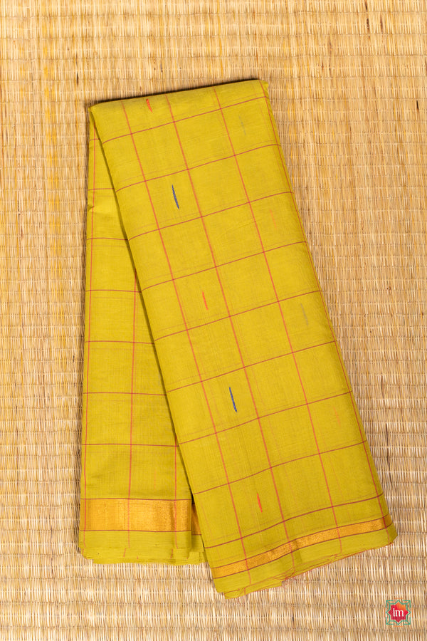 Lime-Green-Checkered-Venkatgiri-Cotton-Saree-Kadambari-The-Indian-Motif