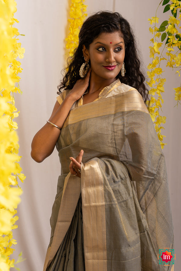 Grey Maheshwar Silk Cotton Saree Deeksha