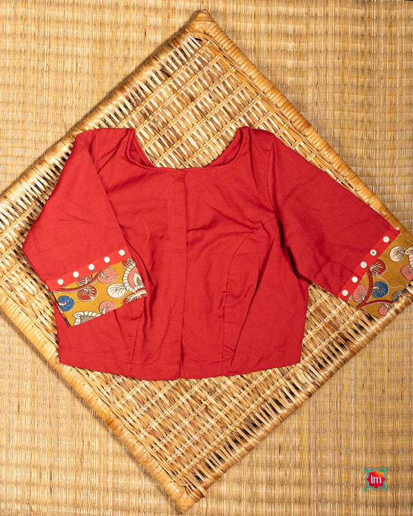 Maroon Kanchi Cotton Kalamkari Embroidered Blouse Maya-The Indian Motif