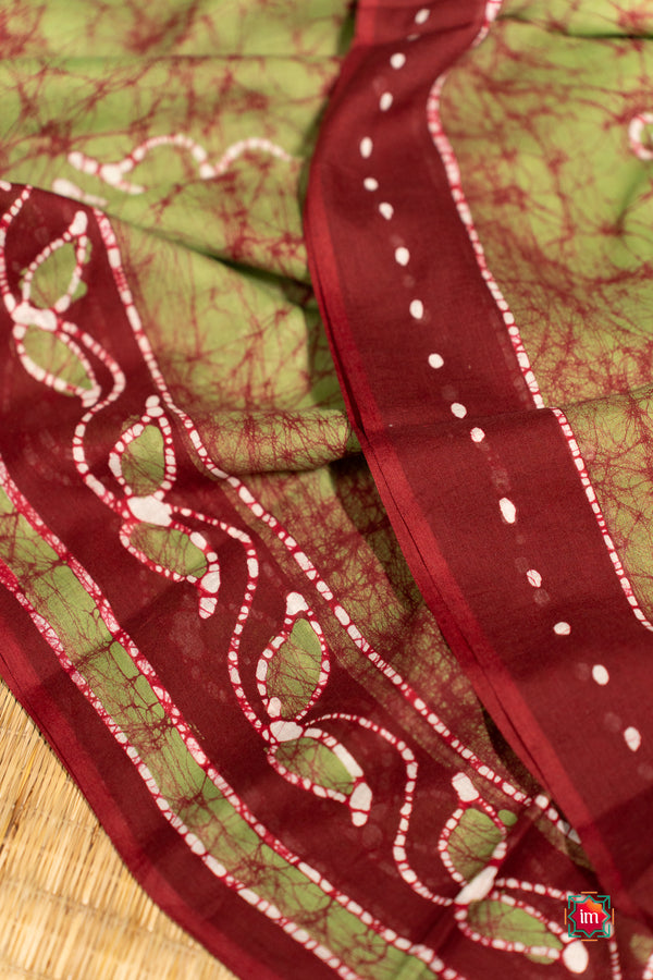 Mint-Green-Batik Cotton-Saree-Green-Glory-The-Indian-Motif