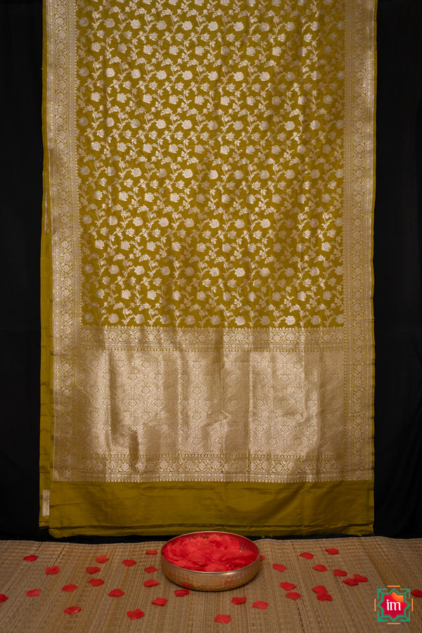 Mint Green Pure Benaras Silk Saree Heena-The Indian Motif