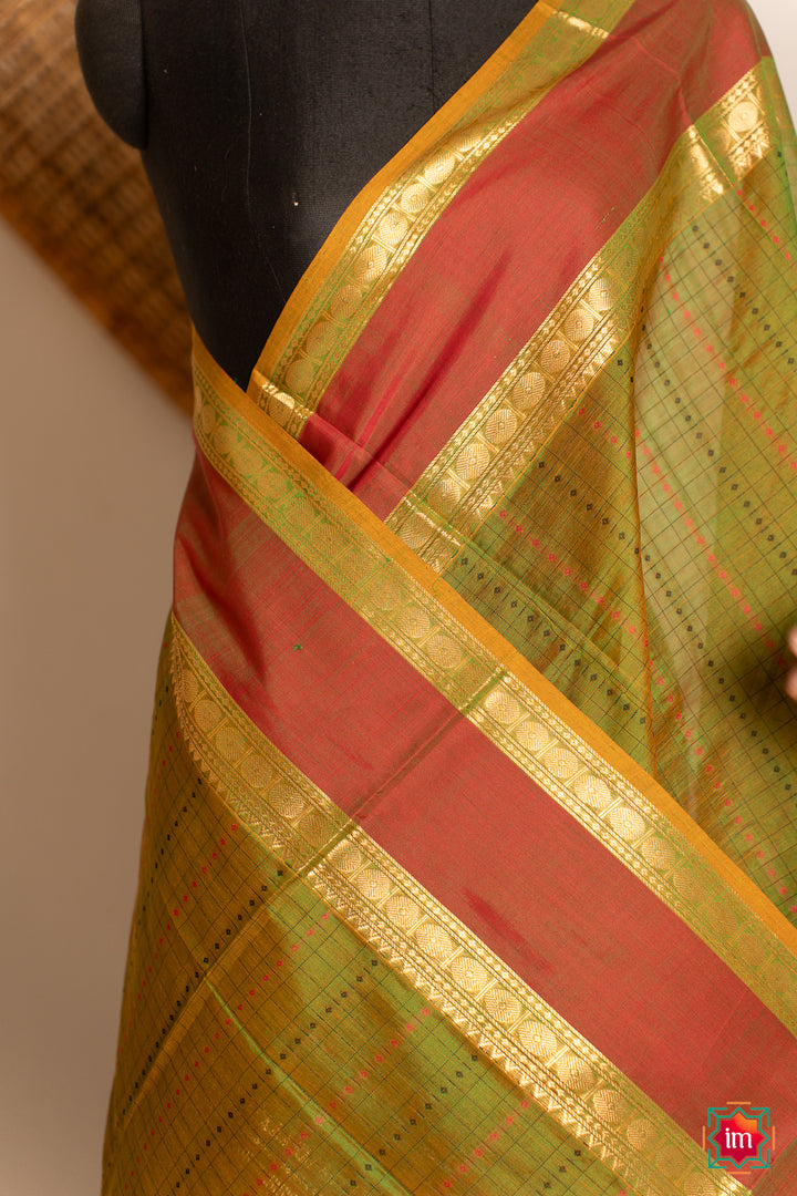 Moss-Green-Lakshadeepam-Butta-Handloom-Kanchi-Cotton-Dupatta-Pachai-1-The-Indian-Motif