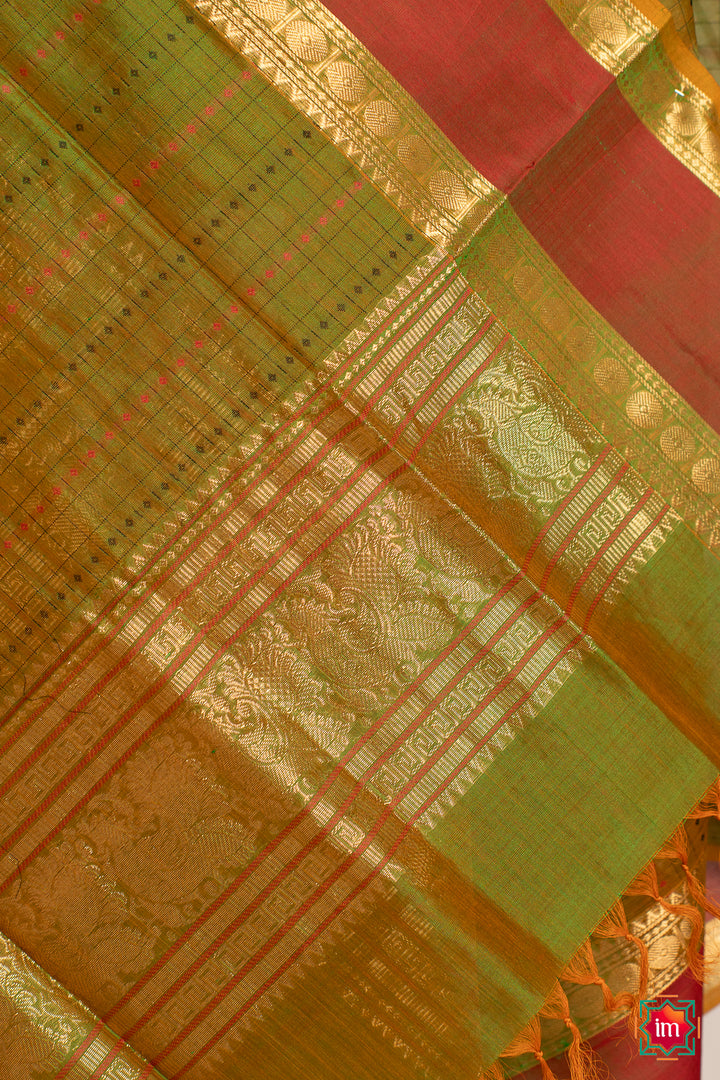 Moss-Green-Lakshadeepam-Butta-Handloom-Kanchi-Cotton-Dupatta-Pachai-3-The-Indian-Motif