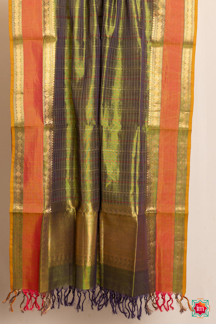 Moss-Green-Lakshadeepam-Butta-Handloom-Kanchi-Cotton-Dupatta-Pachai-4-The-Indian-Motif