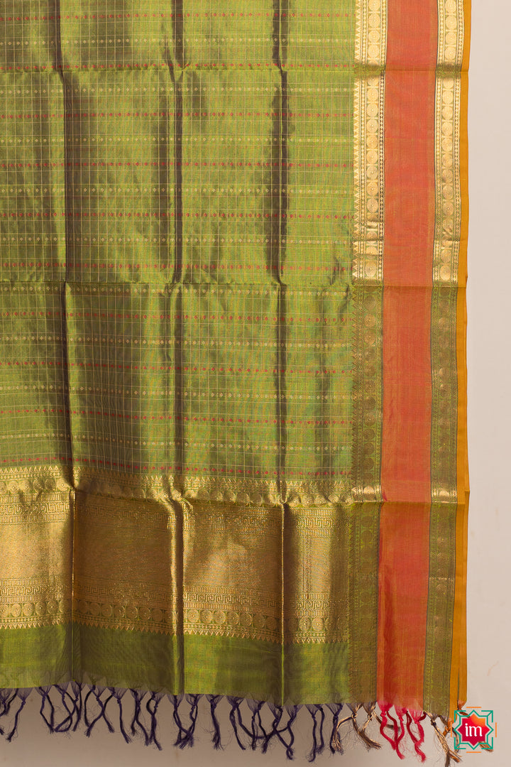 Moss-Green-Lakshadeepam-Butta-Handloom-Kanchi-Cotton-Dupatta-Pachai-6-The-Indian-Motif