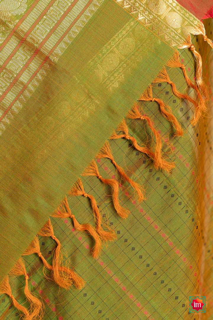 Moss-Green-Lakshadeepam-Butta-Handloom-Kanchi-Cotton-Dupatta-Pachai-7-The-Indian-Motif
