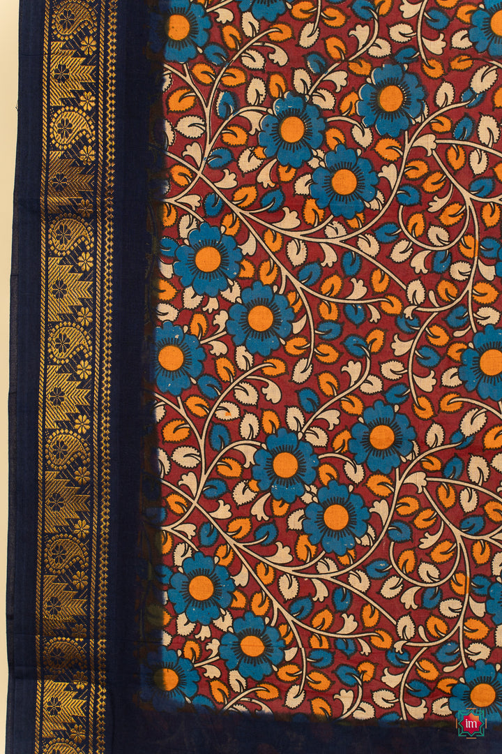 Multicolour-Kalamkari-Sungudi-Cotton-Saree-Neelambari-1-The-Indian-Motif