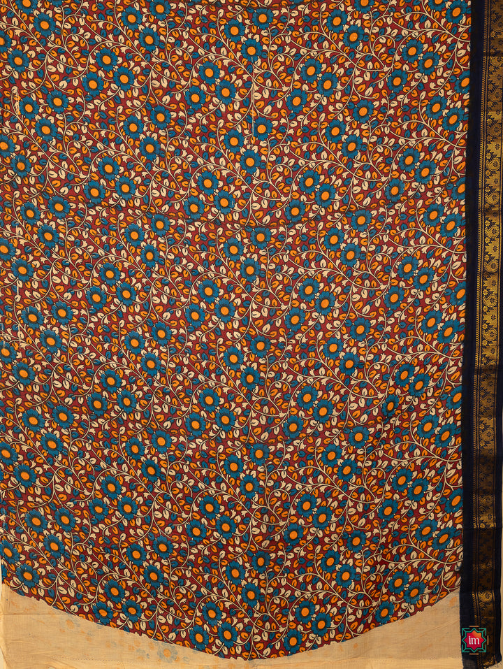 Multicolour-Kalamkari-Sungudi-Cotton-Saree-Neelambari-4-The-Indian-Motif