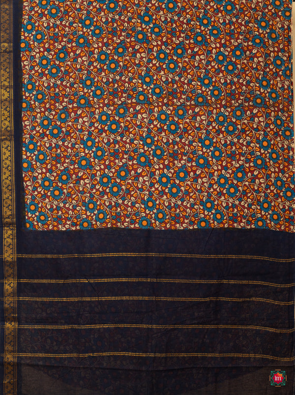 Multicolour-Kalamkari-Sungudi-Cotton-Saree-Neelambari-The-Indian-Motif