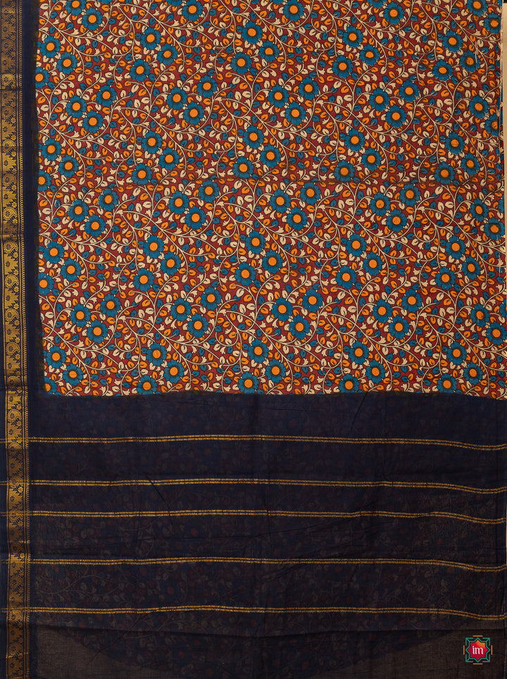 Multicolour-Kalamkari-Sungudi-Cotton-Saree-Neelambari-The-Indian-Motif