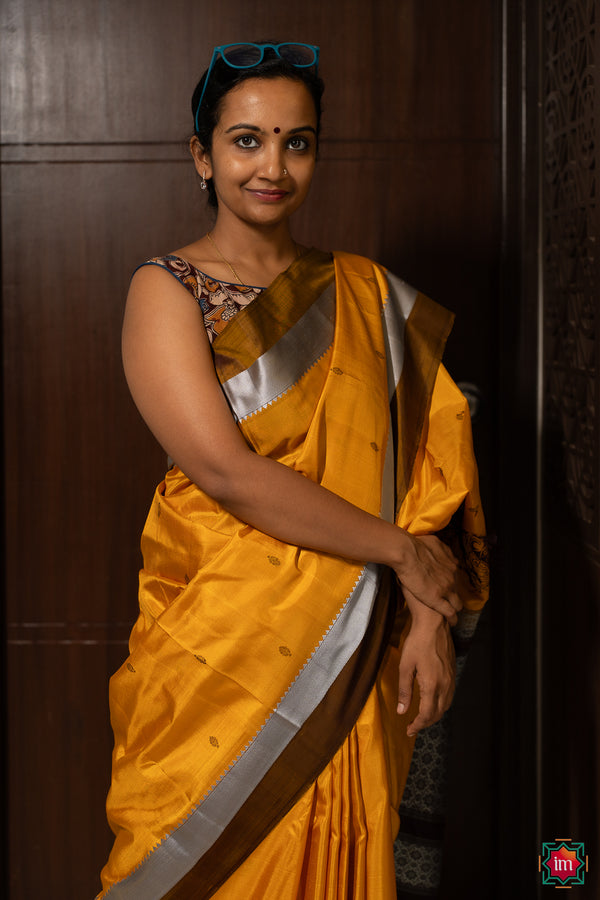 Mustard-Brown-Pure-Silk-Kodiyala-Saree-Swarnam-The-Indian-Motif